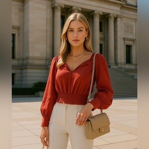 Ann Taylor Smocked Crop Blouse Romantic Boho Date Night Spring Summer July 4th